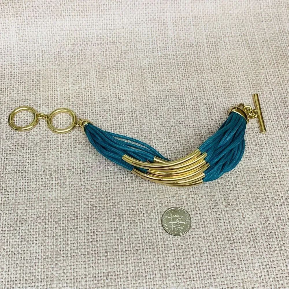 Gold Teal Multistrand Cord Tube Bracelet